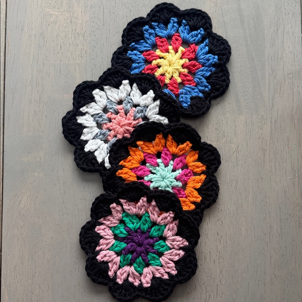 Crochet Coaster Set of 4 Hand Crafted Crochet Granny 100% Cotton Made By Seller - Picture 4 of 5